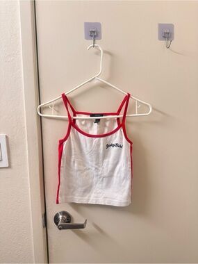 F21 White & Red Babygirl Crop Tank Top